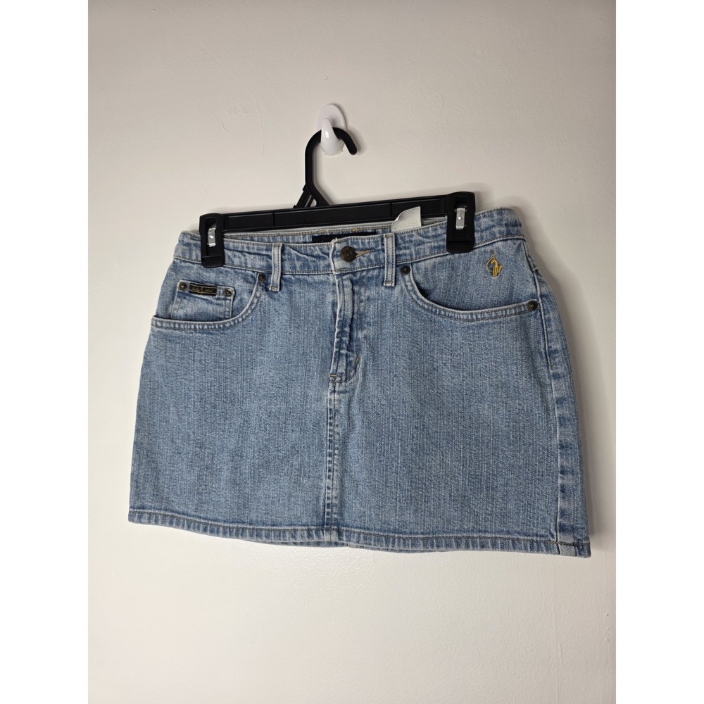 Baby Phat Vintage Y2K Denim Mini Skirt Blue Embroidered Cat Logo Size 1